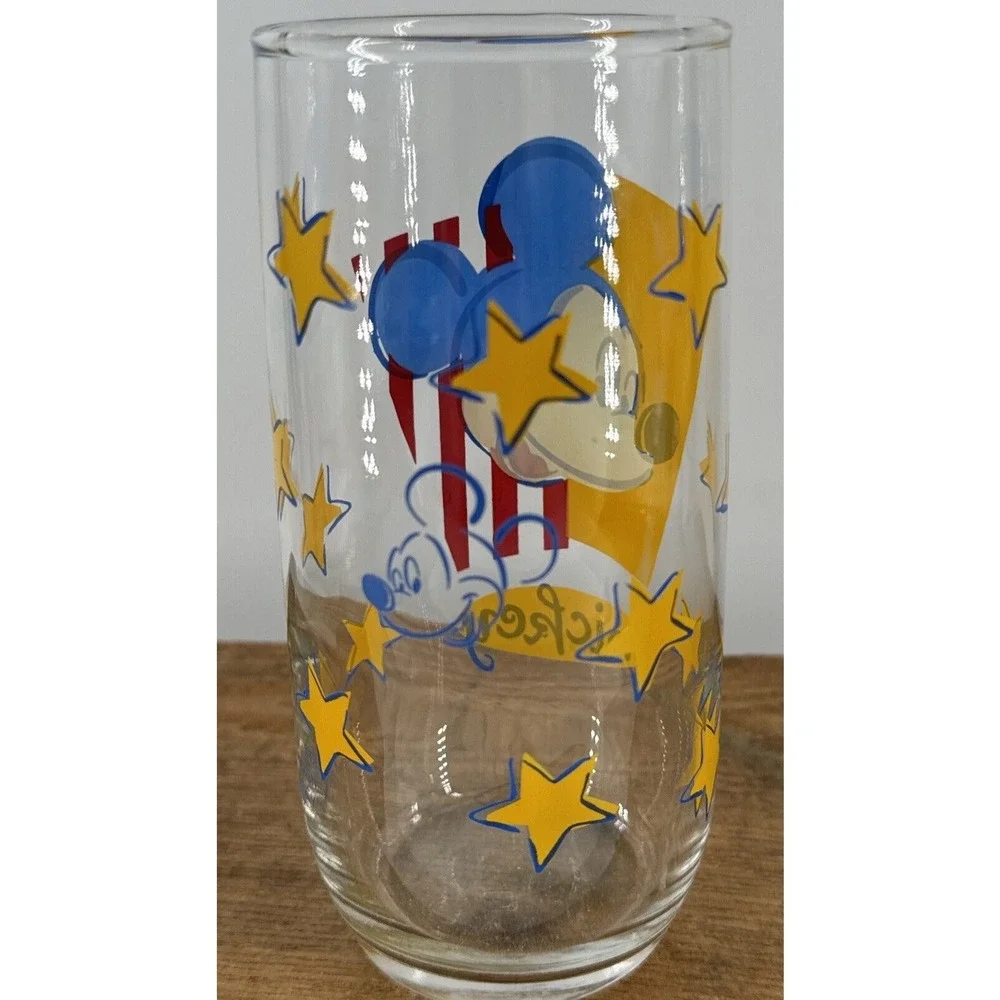Mickey Mouse Drinking Glass Anchor Hocking Disney Yellow‎ Stars 16 oz Vintage